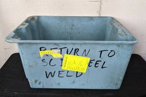 lot 111 image: Heavy Duty Tote with Assortment of Air Clamps and Parts