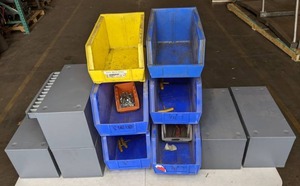 lot 109 image: Assortment of Plastic Stackable Storage Bins and Huot Drill Bit Dispenser and Storage Organizers