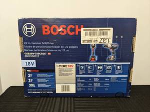 lot 17A image: Brand New Bosch Brute Tough 18-Volt Brushless Cordless 12 Hammer Drill Kit