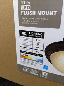 lot 64A image: Brand New Commercial Electric (2-Pack) 11 in. 100-Watt Equivalent Oil-Rubbed Bronze Integrated LED Flush Mount with Frosted Glass Shade