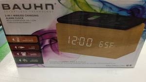 Bauhn wireless charger and alarm clock - wooden