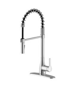 lot 19 image: Classic Series Single-Handle Pull-Down Spring Neck Sprayer Kitchen Faucet in Brushed Nickel