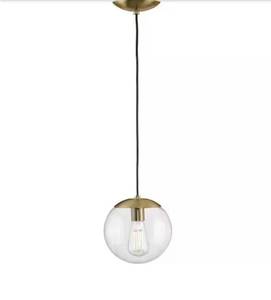 lot 26 image: Progress Lighting - Atwell 1-Light Brushed Bronze Clear Glass Globe Small Modern Pendant Hanging Light