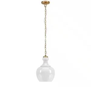 lot 35 image: Meyer & Cross - Verona 1-Light Brushed Brass Pendant with White Milk Glass Shade