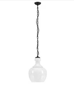 lot 38 image: Meyer & Cross - Verona 1-Light Blackened Bronze Pendant with White Milk Glass Shade
