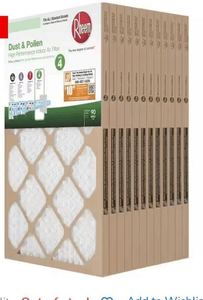 lot 41 image: RHEEM 64300 011625 16 IN X 25 IN X 1 IN FPR 4 BASIC HOUSEHOLD PLEATED AIR FILTER 12 PACK