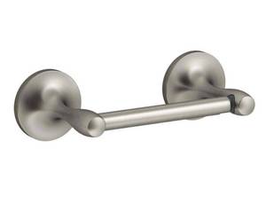 lot 53 image: Kohler - Willamette Double Post Toilet Paper Holder in Brushed Nickel (Qty 3)