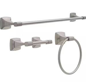 lot 67 image: Delta - Portwood 3-Piece Bath Hardware Set with 24 in. Towel Bar Toilet Paper Holder and Towel Ring in Brushed Nickel
