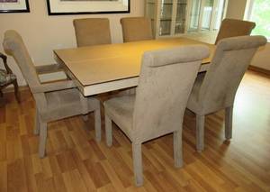 Italian Marble dining table and  and 6 suede chairs