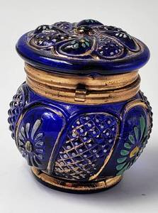 lot 142 image: Cobalt Blue Hand Painted Vanity Jar