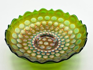 lot 80 image: Vintage Fenton Green Coin Dot Carnival Glass Bowl