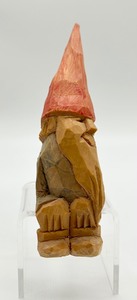 lot 279 image: Adorable Hand Carved Wood Sitting Gnome Figure