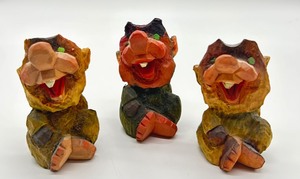 lot 274 image: Set of 3 Hand Carved Green Eyed Norwegian Trolls