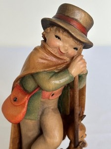 lot 100 image: Vintage Hand Carved Anri Wooden Boy Magician Figurine