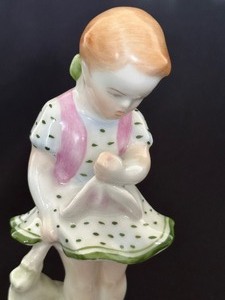 lot 104 image: Vintage Hand Painted Herend Little Girl with Doll Figurine