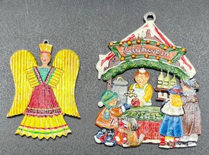 lot 342 image: 7 Vintage Kuhn Zinn Painted Pewter Ornaments