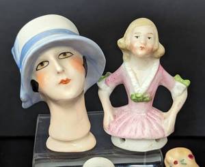 lot 354 image: Vintage Porcelain Half Doll Pin Cushions