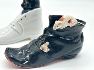 lot 421 image: Three Antique Shoe Figurines with Animal Figurines