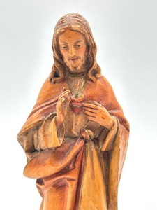 lot 321A image: Vintage Hand Carved Anri Jesus Sacred Heart Figurine