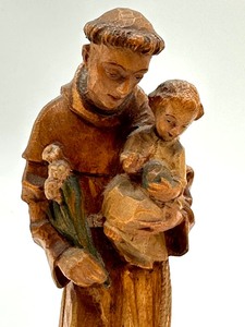 lot 319A image: Two Vintage Hand Carved Wooden Figurines  Hand Carved Goldscheider Figurine and Anri Figurine