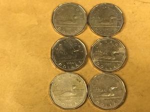 lot 153 image: 6 - Canadian One dollar coins