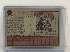 lot 175 image: 1962 Topps Sandy Koufax Baseball Card #5