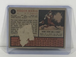 lot 176 image: 1962 Topps Roger Maris Baseball Card #1