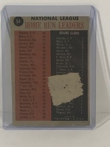 lot 180 image: 1962 Topps National League Home Run Leaders Willie Mays, Frank Robinson, Orlando Cepeda #54 Baseball Card