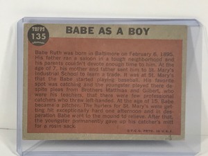 lot 182 image: 1962 Topps Baseball Card Babe Ruth Special Babe as a Boy #135
