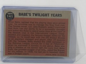 lot 187 image: 1962 Topps Baseball Card Babe Ruth Special Twighlight Years #141
