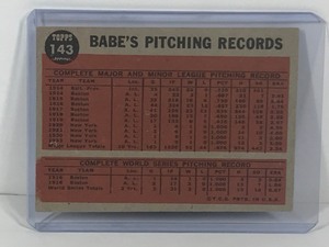 lot 188 image: 1962 Topps Baseball Card Babe Ruth Special Greatest Sports Hero #143