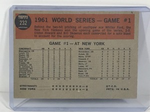 lot 194 image: 1962 Topps Baseball Card World Series Game 1 Yanks 2 - Reds 0 Yanks Win Opener #232