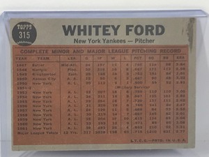 lot 199 image: 1962 Topps Baseball Card Whitey Ford Tosses a Curve #315