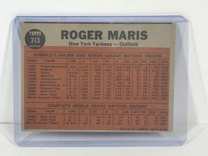 lot 350 image: 1962 Topps Baseball Card Roger Maris Blasts 61st #313