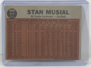 lot 352 image: 1962 Topps Baseball Card Stan Musial Plays 21st Season #317