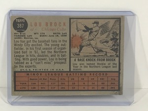 lot 356 image: 1962 Topps Baseball Card Lou Brock Rookie Card #387