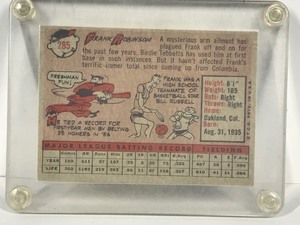 lot 365 image: 1958 Topps Baseball Card Frank Robinson #285