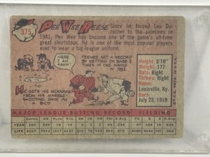lot 366 image: 1958 Topps Baseball Card Pee Wee Reese #375