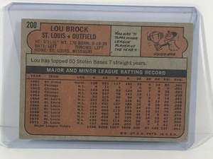lot 377 image: 1972 Topps Baseball Card Lou Brock #200