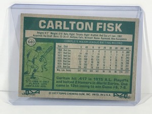 lot 378 image: 1977 Topps Baseball Card Carlton Fisk #640