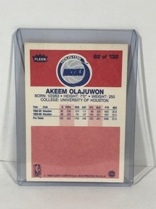 lot 395 image: 1986-87 Fleer Premier Basketball Akeem Olajuwon Rookie Card #82