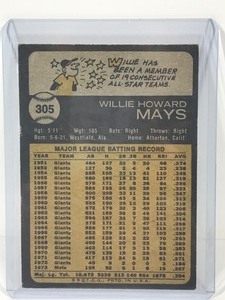 lot 396 image: 1973 Topps Baseball Card Willie Mays #305