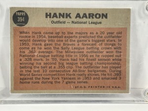 lot 397 image: 1962 Topps Baseball Card The Sporting News National League All-Star Hank Aaron #394