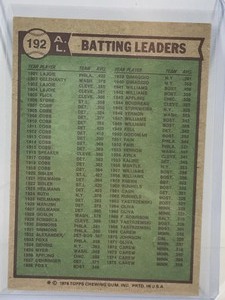 lot 404 image: 1976 Topps Baseball Card 1975 Batting Leaders Rod Carew, Fred Lynn, Thurman Munson #192