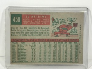 lot 407 image: 1959 Topps Baseball Card Ed Mathews #450