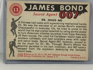 lot 418 image: 1965 Glidrose Productions James Bond Secret Agent 007 - Dr. Julius No #13 Collectors Card