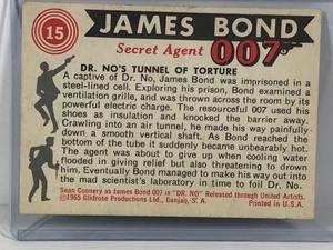 lot 420 image: 1965 Glidrose Productions James Bond Secret Agent 007 - Dr. Nos tunnel of torture #15 collectors card