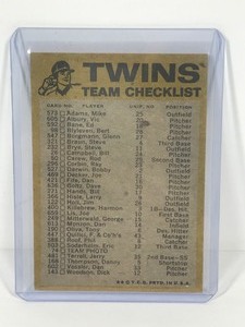 lot 423 image: 1974 Topps Baseball Card Minnesota Twins Team Checklist Card