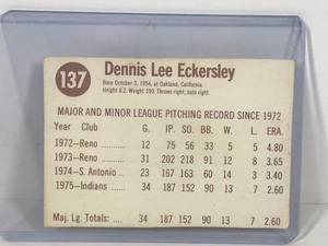 lot 430 image: DENNIS ECKERSLEY RC 1976 Hostess INDIANS baseball card #135 ROOKIE