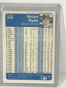 lot 435 image: 1984 Fleer Baseball Card Nolan Ryan #239